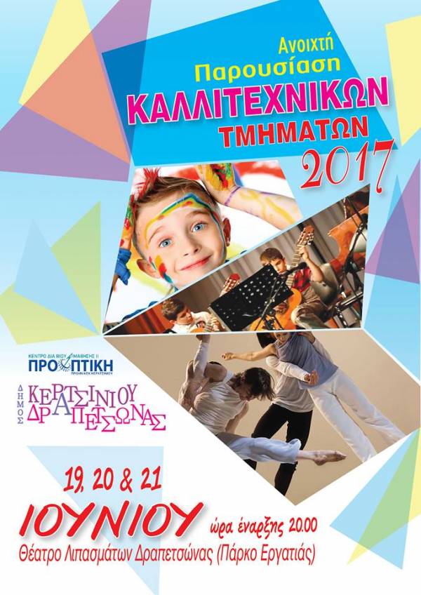 Παρουσίαση των δημιουργιών των παιδιών και των δασκάλων των Καλλιτεχνικών Τμημάτων του Δήμου